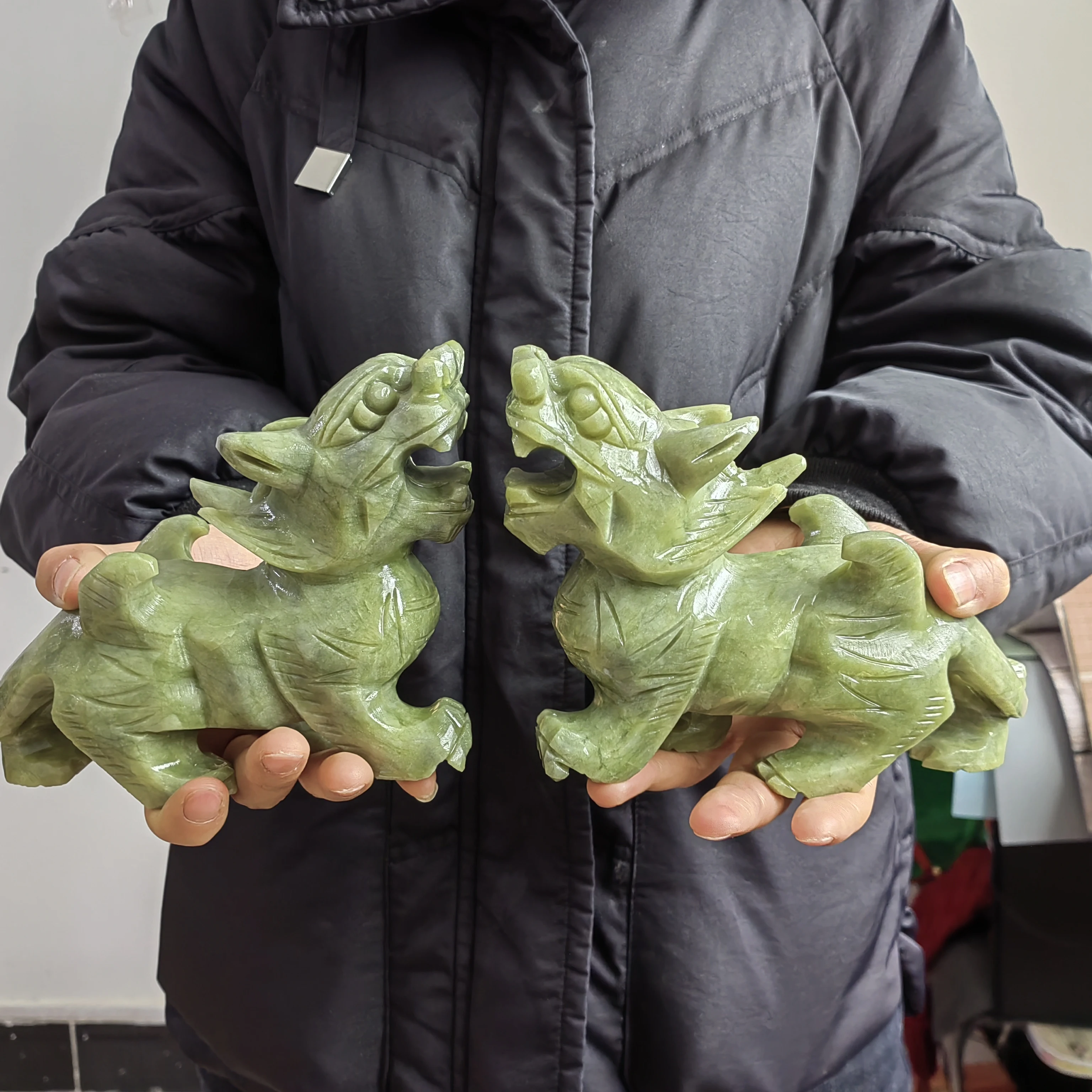 1 قطعة تمثال اليشم إليجال الأخضر الطبيعي للثروة حسن الحظ تمثال الوحش ، تحارب قبالة الشر الطاقة الحرس باب الأسد #1