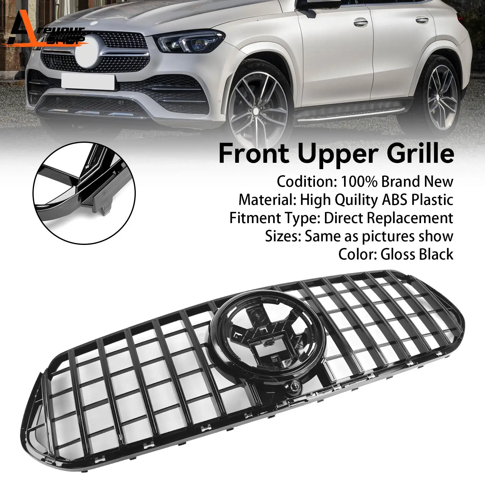 Gloss Black Front Grille Grill Fit Mercedes Benz Gle Coupe C167 SUV V167 W167 2020-2023