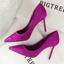 Summer Runway Style Silk Pointy Women Pumps Sexy Pointed Toe Slip On Purple High Heels Fashion Slingback Stilett Shoes