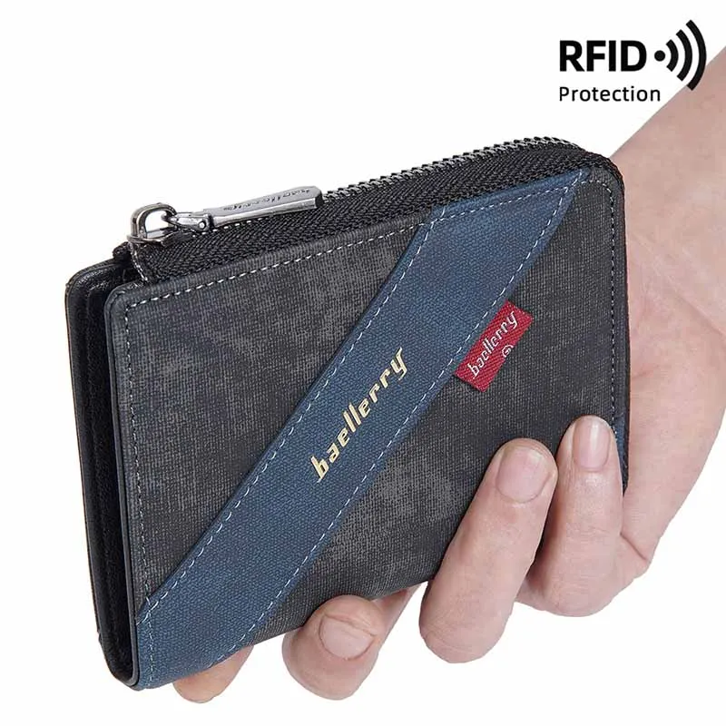 

New Men Business Rfid Purse Multi-slot Zipper Anti-theft Brush Coin Wallet for Man Thin Minimalist Leather Wallet Id Card Holder