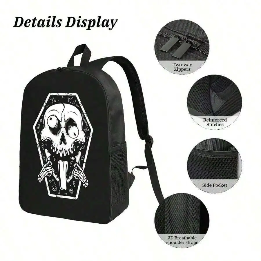 

Skull Graphic Backpack For Men Large Capacity Travel Hiking Bag With Side Pocket And Breathable Straps
