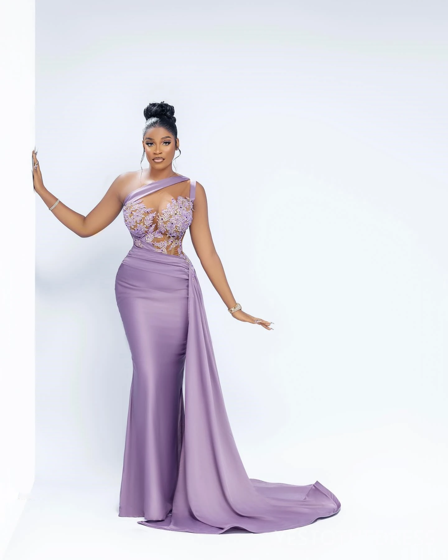 Lavender Mermaid Prom Dresses Lace Appliques One Shoulder Evening Gowns African Women Formal Occasion Party Dress Robe De Soiree