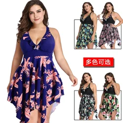 Bikini 2023 Summer Plus Size Swimsuit Female Split Lace Print Slim Fit Bag Hip Sexy Mesh Skirt Style Ladies Swimwear Beachwear