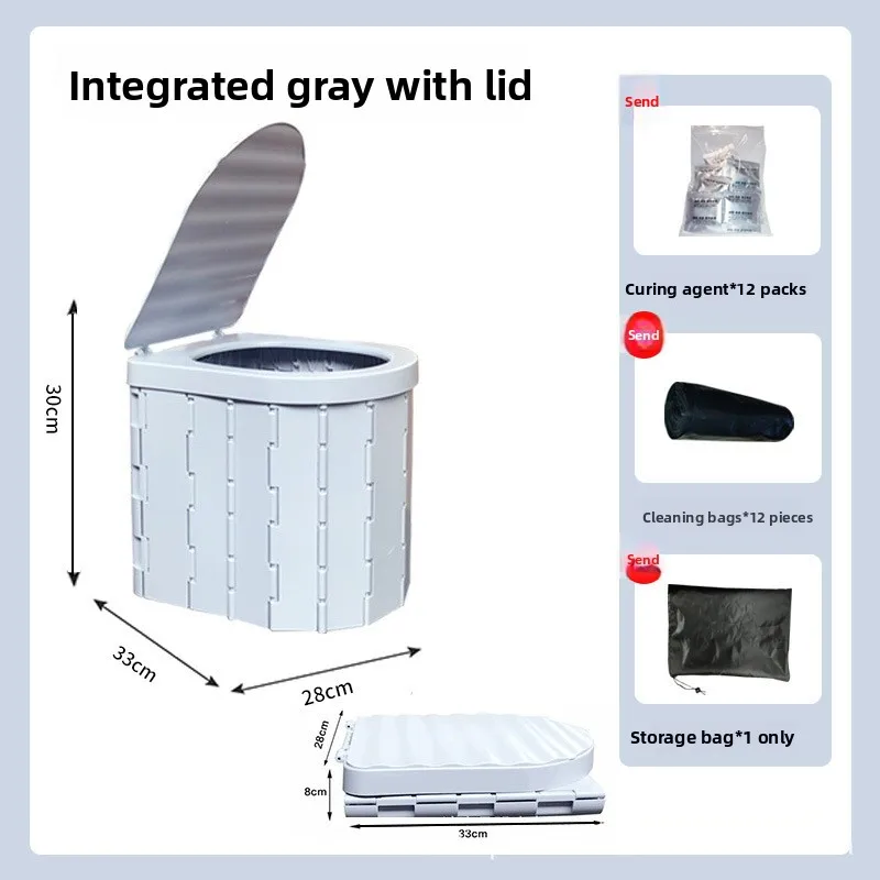 Foldable Portable Camping Toilet With Lid Mobile Emergency Travel Car Commode For Self-driving Outdoor Camping Trip