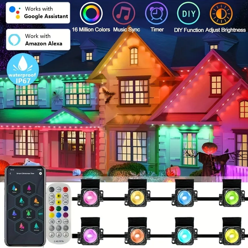 

Permanent Outdoor Lights 300ft With 180 Smart Lights With Remote for Christmas New Year Roof DIY Holiday String Light