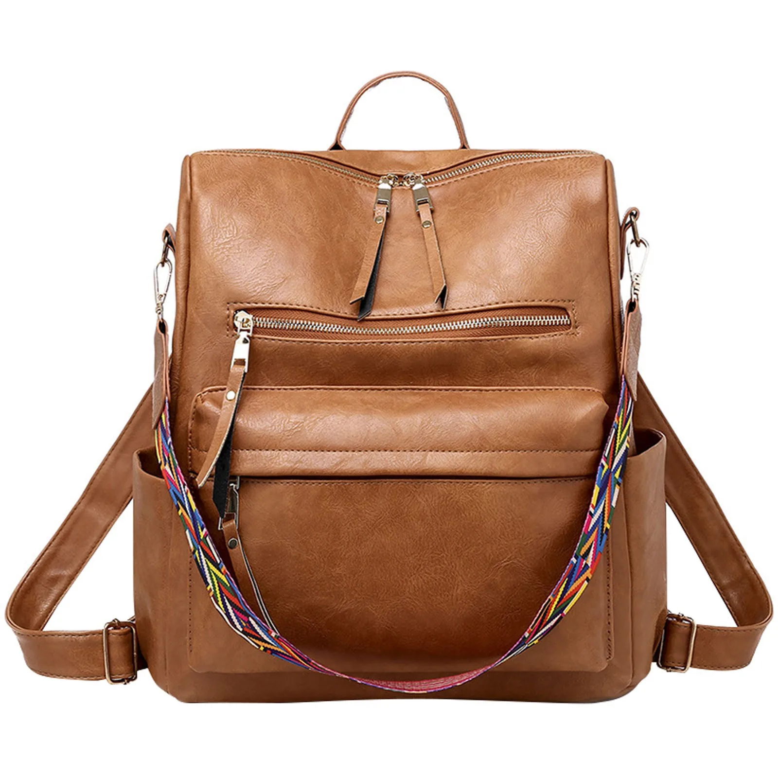Plain Demin Backpack Women\'s Fashion Handle Multi Zipper Pocket Messenger Bag large capacity Knapsack Outdoor Causal Hobos