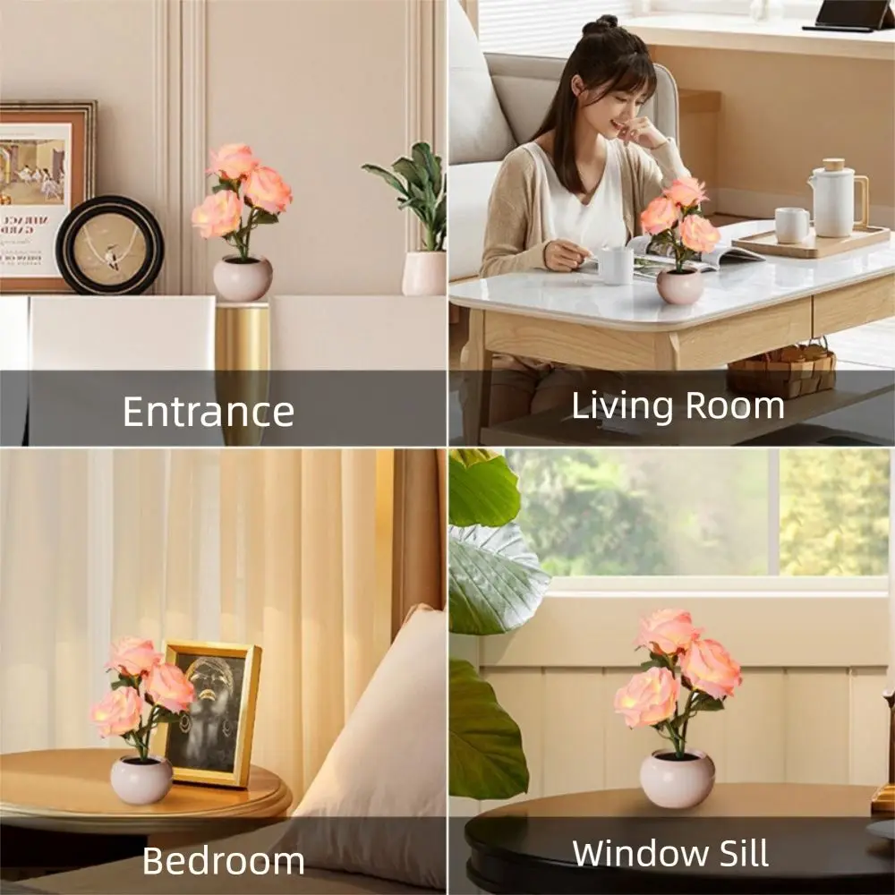 Ceramic Base LED Rose Table Lamp Soft Light 2/3 Flowers Flower Bonsai Night Light Exquisite Decorative Romantic Atmosphere Lamp