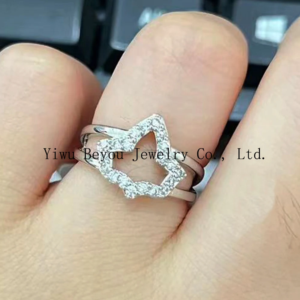 High quality zircon inlaid maple leaf friendship ring