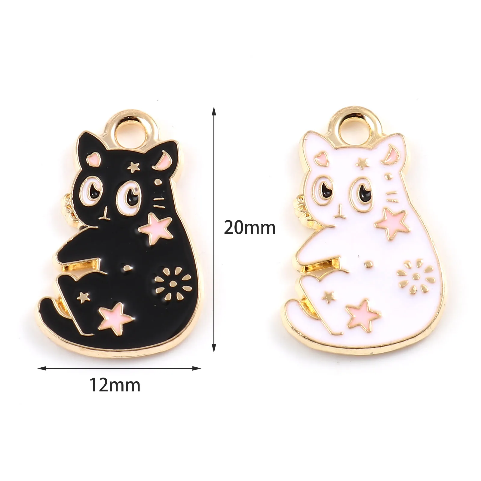 Cute Cartoon Charms Cat Animal Gold Color Metal Enamel Star Moon Pattern Pendants DIY Making Earrings Jewelry 20mm x 12mm,10PCs