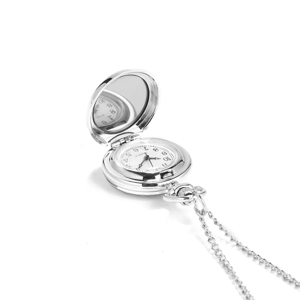 8903   Large silver red flowers creative exquisite trend Roman scale pocket watch personality exquisite gift quartz pocket watch