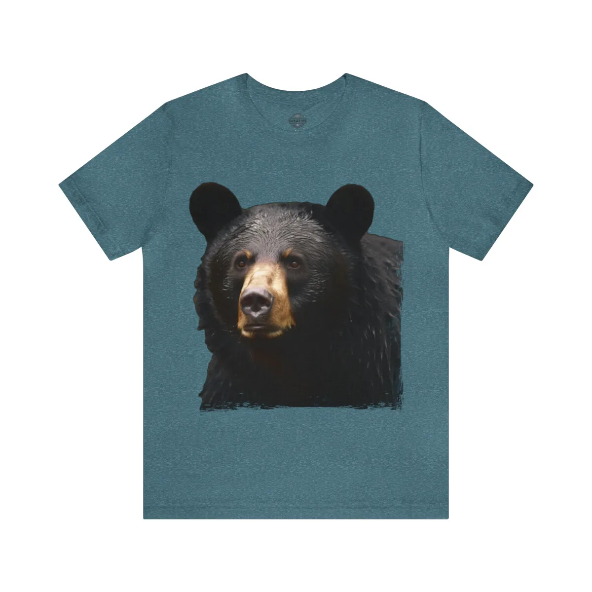 Men's Teal T-Shirt Realistic Black Bear Face Graphic Nature Wildlife Tee