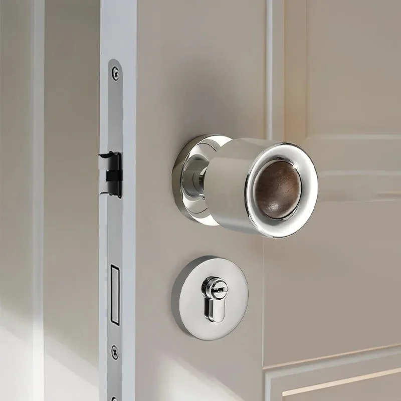 North American Walnut Bedroom Door Lock Spherical Solid Wood Handle Round Indoor Silent Magnetic Latch for Room Doors