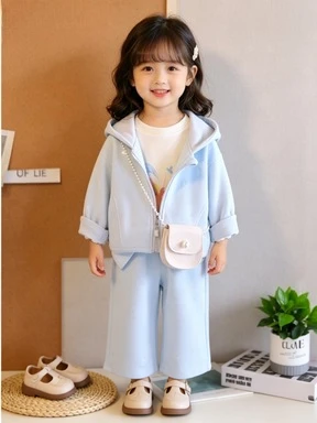 2026 Spring Autumn Girls Butterfly Two Piece Set Sweet Butterfly Print Fresh and Lovely Block Cool Morning and Evening Wind
