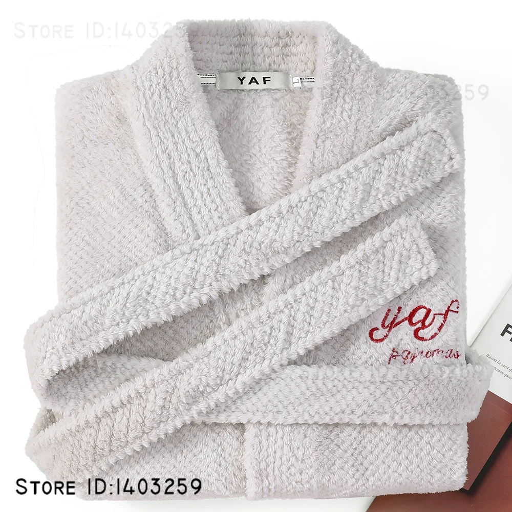 

Autumn Winter Absorbent Bathrobe Flannel Couple Robe Kimono Gown Thicken Warm Coral Flece Sleepwear Nightgown Loose Home Wear