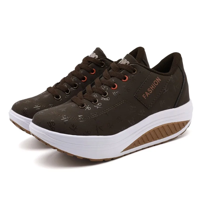 

2026 Breathable Comfortable Wedge Heel Thick Sole Sneakers Lace-up shoe Ladies Casual Sports Shoes