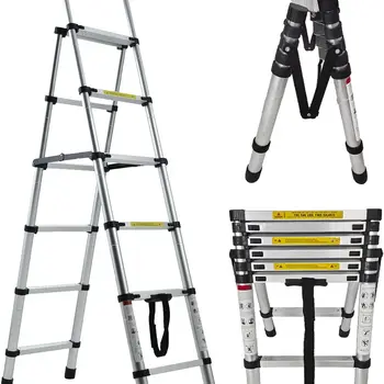 5+6 Steps Ladder Stair Ladder Telescopic Ladder Multi-Purpose Folding Aluminium Telescoping Ladder Extendable Portable Ladder