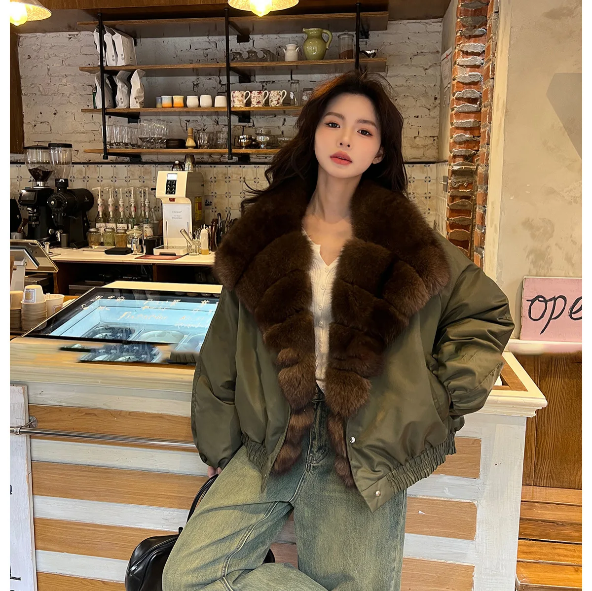 

Autumn Winter Clothes Women Short Big Real Fox Fur Jacket Fashion White Goose Down Coat Natural Fur Puffer Jacket Female