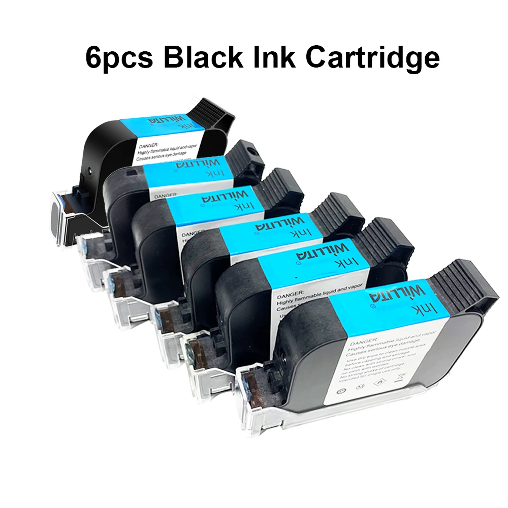 

6pcs Willita Universal Black Ink Cartridge Quick-drying Solvent Ink Cartridge For 12.7mm Inkjet Printer 2588 Compatible For Mask