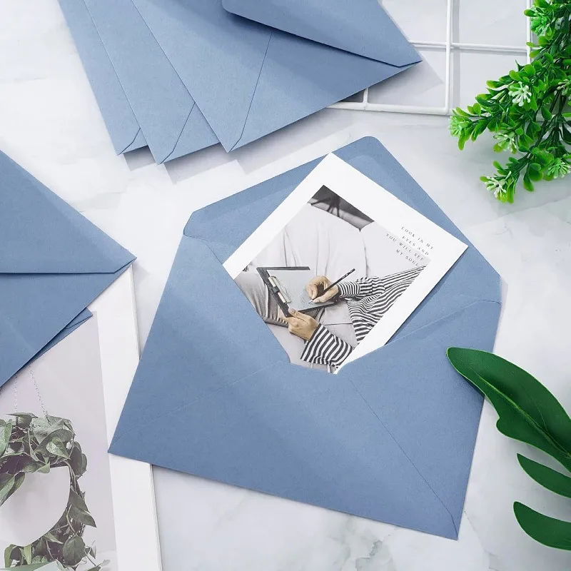 

50Pcs Misty Blue Paper Envelopes Saliva Glue Blank Gift Envelope Wedding Party Invitation Letter Envelope 15.8x10.8cm/18x13cm