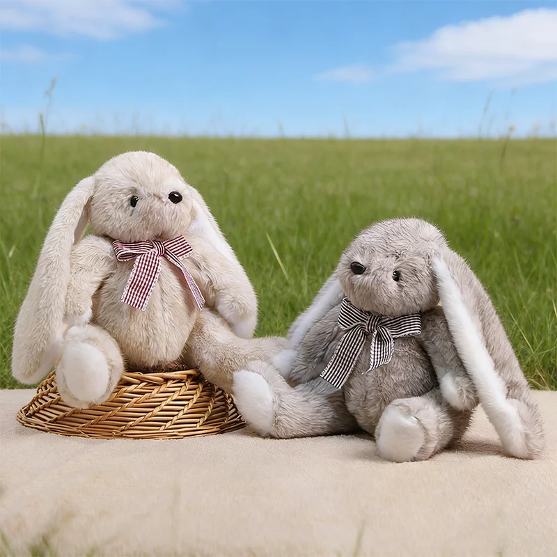 23CM Cute Drooping-Eared Bowtie Rabbit Plush Toys Soft Long Floppy Ears Bunny Animal Dolls Kids Friends Easter Birthday Gifts