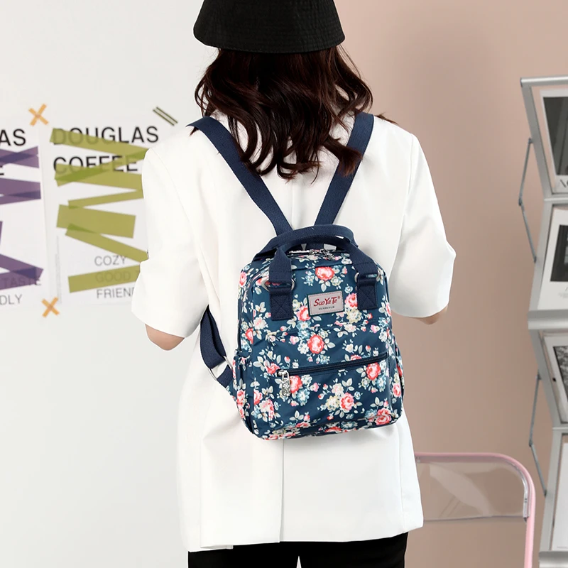 Fashion Floral Pattern Women Small Backpack High Quality Waterproof Fabric Shopping Backpack Pretty Style Girls Daypack SAC