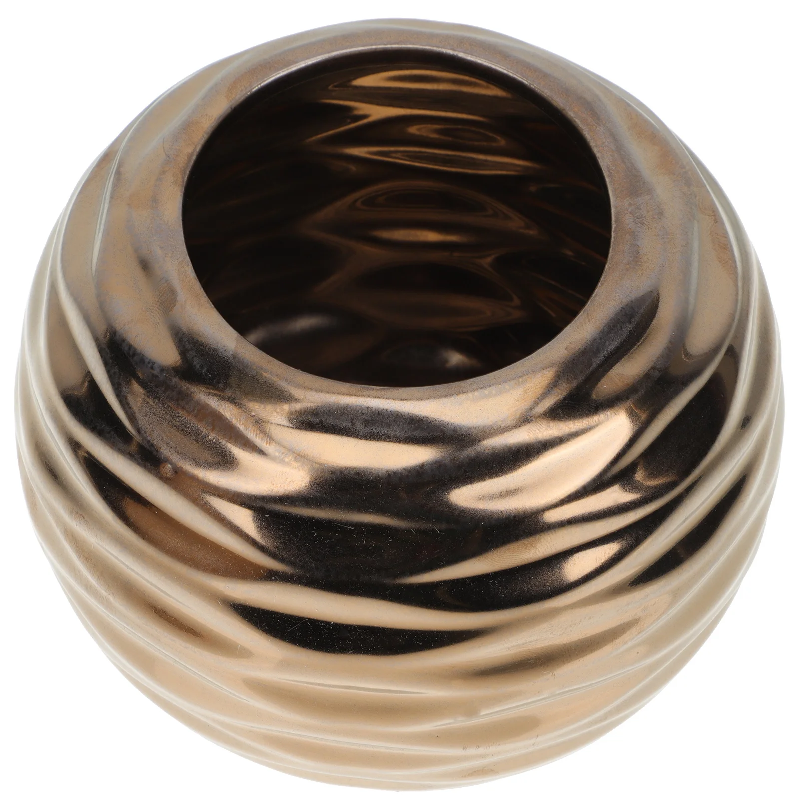 

Gold Plated Ceramic Vase Round Flower Display Container for Home Decor Desktop Dried Flower Pot Hydroponics Planter Ornament