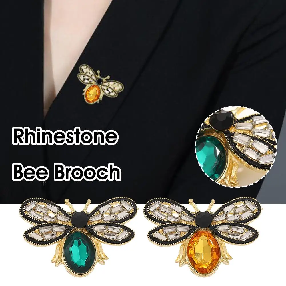 Vintage Bee Rhinestone Brooch Retro Women Crystal Insect Breast Corsage Jewelry Color Pin Dress Ladies Ornaments Party Cham R2Y9