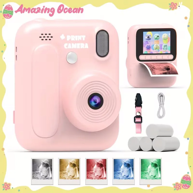 

Детская камера мгновенной печати, двойная 1080P HD, 1300 мАч, аккумулятор, 2 режима печати, 8-кратный зум, идеальный подарок на Хэллоуин, Рождество, для мальчиков и девочек