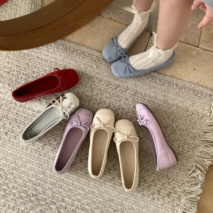 

Women's Ballet Flat Shoes Soft Bottom Low Cut Slip-On Spring Autumn Gentle Pink Color Increased Height Version Knot