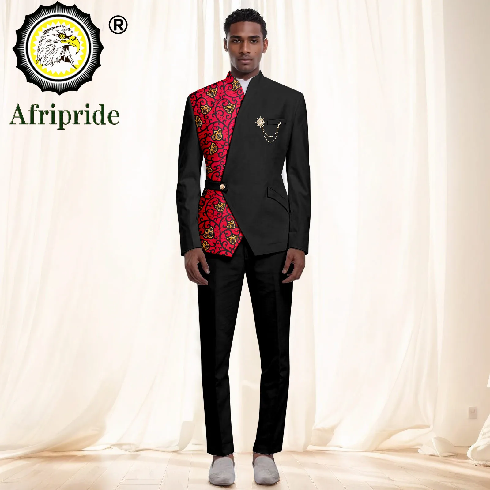 African Suits for Men One Button Brooch Print Blazer and Pants 2 Piece Set Formal Outfits Dashiki Attire for Wedding 2416070