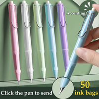 1Set Pressing Automatic Telescopic Pen Replaceable Ink Bag 0.38mm Soft Grip Pen School Student Office Stationery Supplies