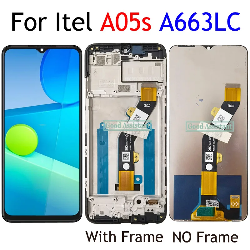 قطع غيار مجموعة لوحة محول رقمي بشاشة LCD تعمل باللمس مع إطار ، أسود ، مناسب لـ Itel A05s ، A663LC ، A663L ،"