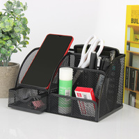 Desk Organizer Desktop Office Organizer Storage Metal Mesh Holder Desktop Pencil Pen Sundries Badge Box Stationery Supplies