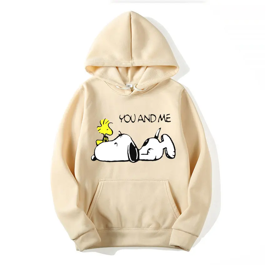 Snoopy You And Me Cartoon Anime Women Pullover Spring Autumn Men Oversized Hoodie 2024 Casual Couple Sweatshirt Clothes Tops