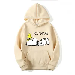 Snoopy You And Me Cartoon Anime Women Pullover Spring Autumn Men Oversized Hoodie 2024 Casual Couple Sweatshirt Clothes Tops