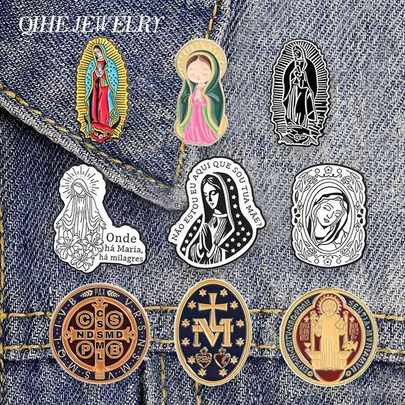 Our Lady of Guadalupe Enamel Pins Retro Cartoon Mexican Virgin Mary Praying Religious Brooch Bag Badge Jewelry Gifts for Friends
