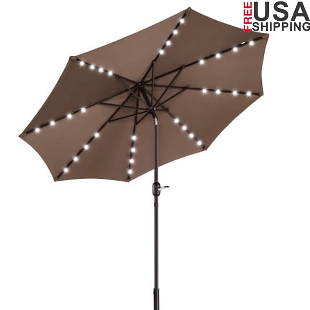 

9FT Solar Powered Patio Umbrella with LED Lights Tilt Function Vented Canopy Water Resistant Outdoor Market Umbrella