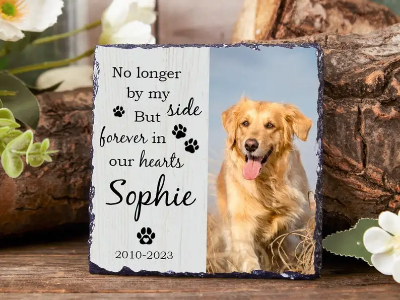 Custom Pet Memorial Photo Slate Plaque Personalized Engraved Dog Cat Grave Stone Pet Loss Remembrance Keepsake Decor