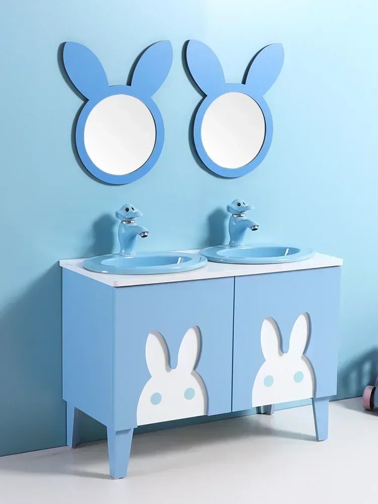 

Good Children's Bathroom Cabinet Combination Color Cartoon Mother High And Low Sink Sink Basin Cabinet Toilet Sink