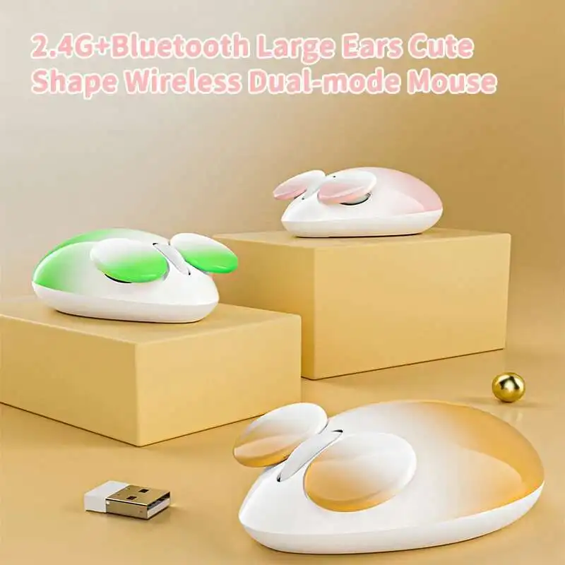 New Cute Large Ears Shape Wireless 2.4G+Bluetooth Dual-mode Mouse Optical Mute Mice For Office Laptop Desktop Computer Universal