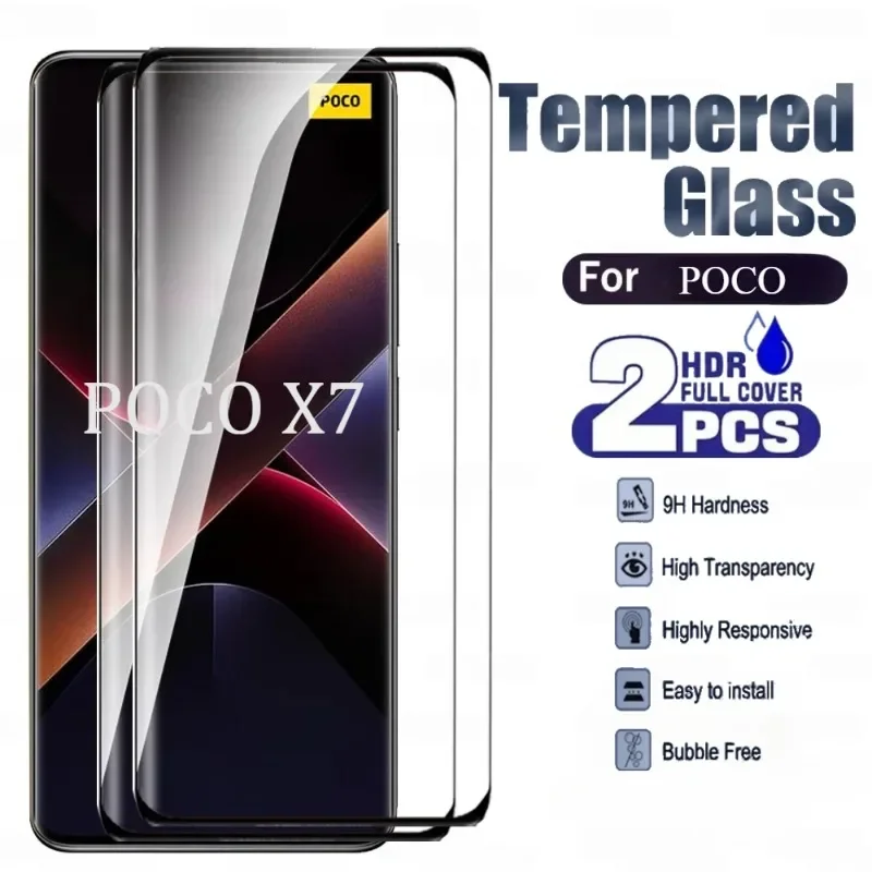 

2Pcs Cuvred Tempered Glass For Xiaomi Poco F7 Pro X7 M7 5G Screen Protector Pocophone X7 M7 Pro Poco F7 Ultra Global Glass Film