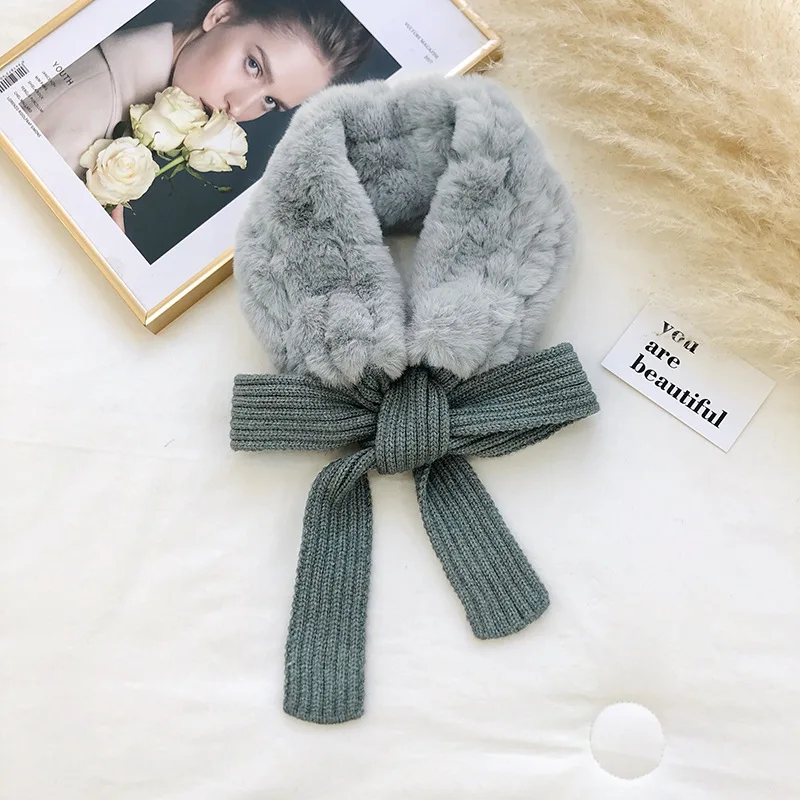 Winter Women Faux Fur Warm Neckerchief Bowknots Decoration Lady False Collar Scarves Cute All-match Costume Accessroy