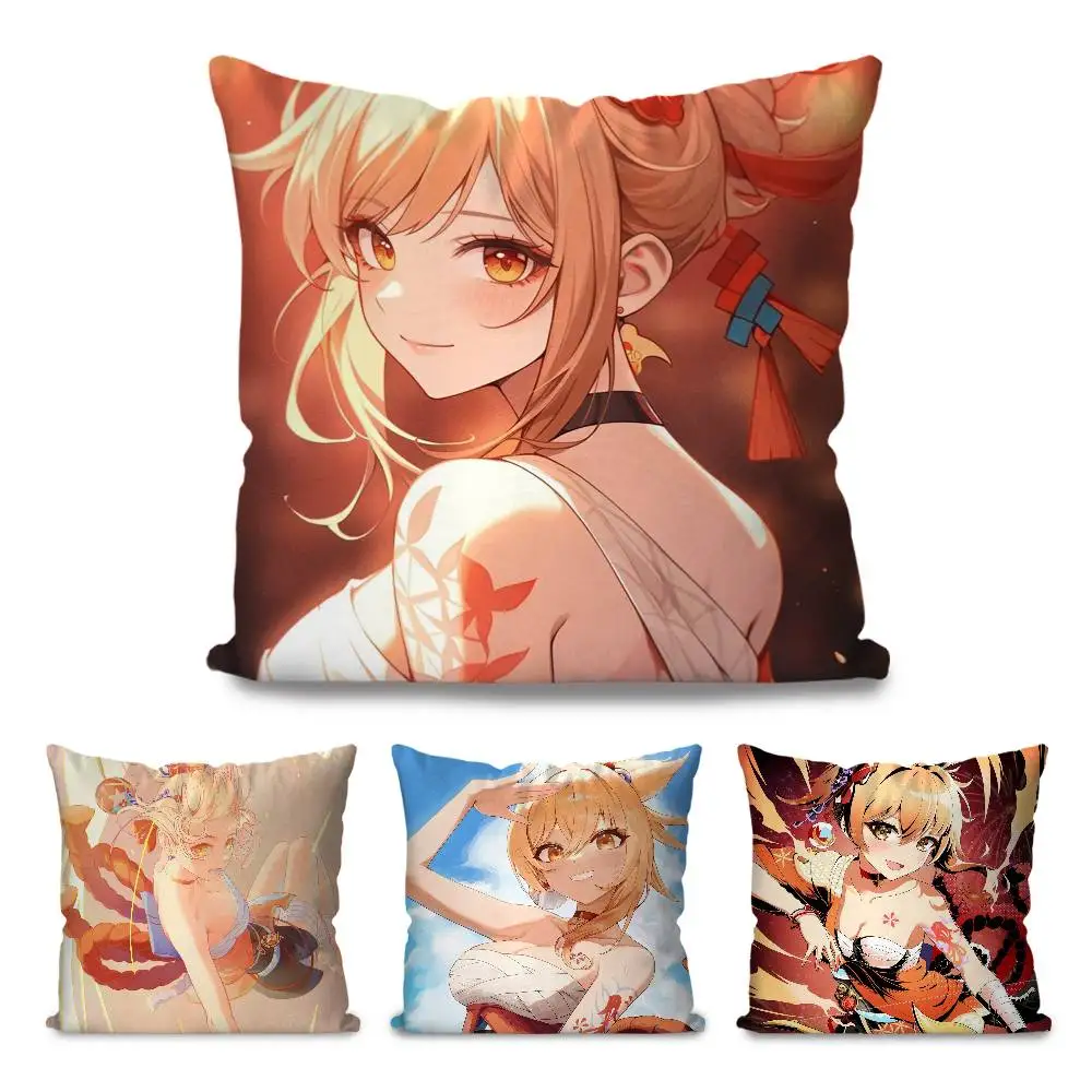 Yoimiya Animation G-Genshin I-Impact Pillow Case Fashion Square Pillowcase Bedroom Sofa Room Ins Decoration Leisure