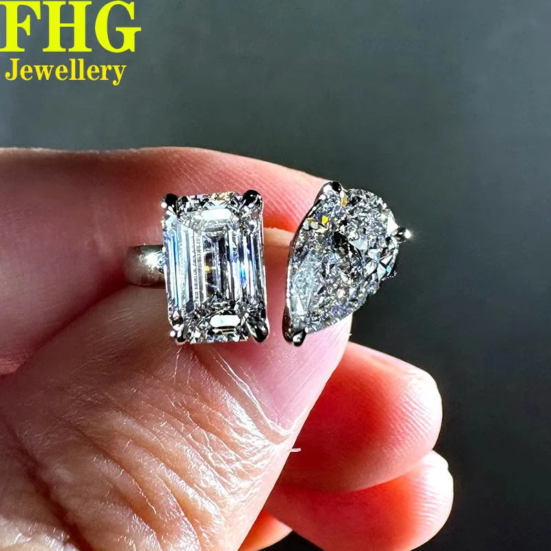 

Each 1 2 3 Carat Real Solid 14K White Gold Ring Pear and Emerald two stone DVVS1 moissanite Diamond Women Wedding Party Engagem