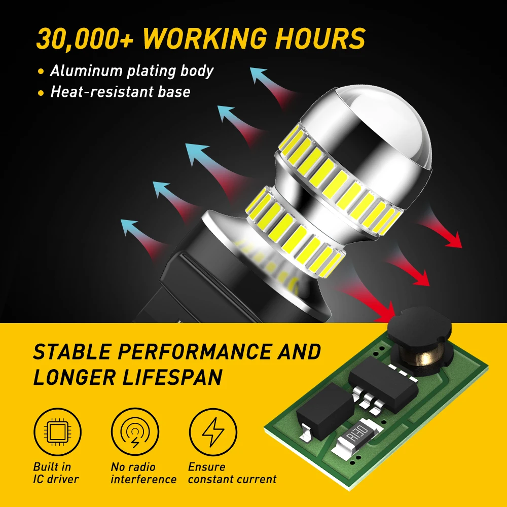 AUXITO 2x T20 LED Canbus W21/5W 7443 7440 DRL Reverse Light 1157 P21/5W 3157 Car LEDs Bulb 1156 BA15S P21W LED Turn Singal Light