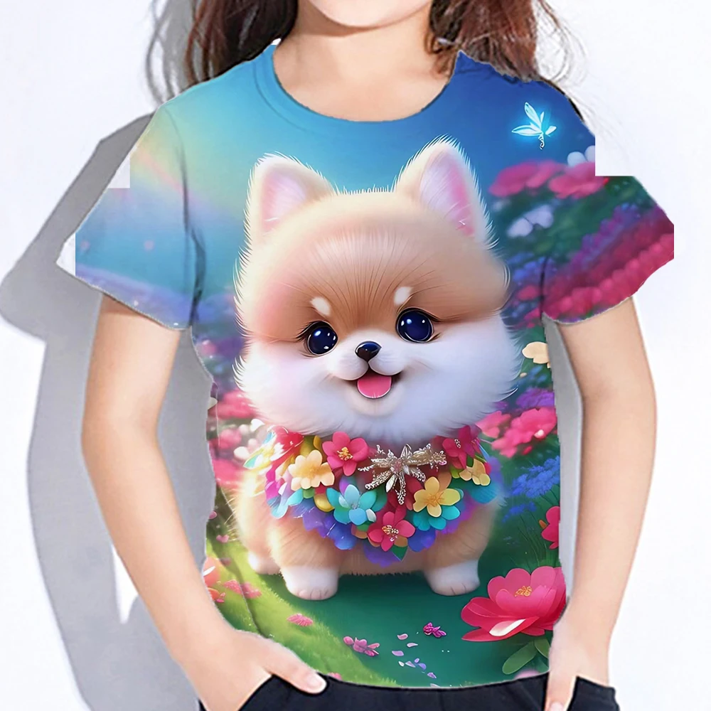 

2024 Kids Clothes Blouse for Girls Kawaii Cat Girl Short Sleeve Tshirt Print Boys Clothes Polyester Girl Tee Shirt Child T-Shirt