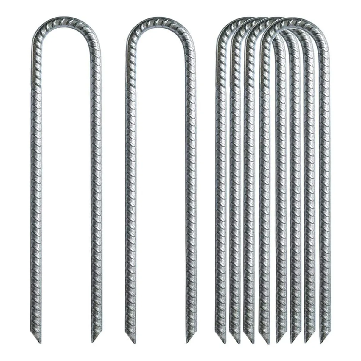 

AB33-6Pcs Garden Ground Rebar Stakes Tent Nails Galvanized Steel U Pegs Gardening Anchors, Heavy Duty Landscape Pins 12 Inch