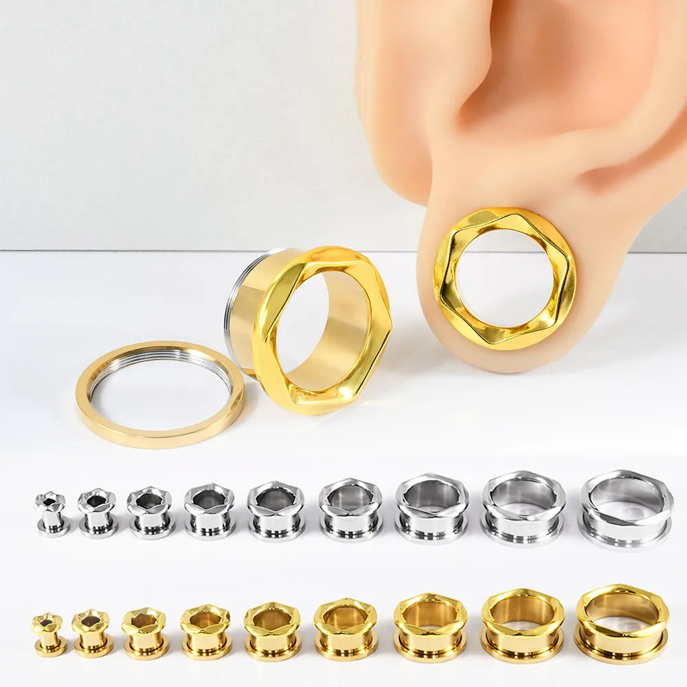 1 шт., изогнутые двухцветные беруши из нержавеющей стали, расширители, винт для пирсинга, ушные манометры, серьги, носилки, ювелирные изделия для пирсинга