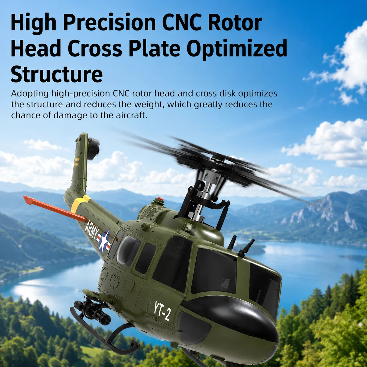 Yuxiang F07 UH‑1D Huey 6‑Channel 3D Aerobatic RC Helicopter, Optical‑Flow Version with One‑Key Inverted Flight Smart RC Heli Mod