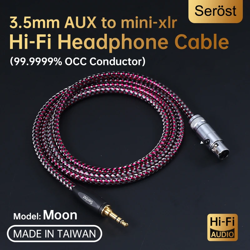 Serost Moon HiFi Audio Cable Single Crystal Copper 3.5mm Aux to 3pin Mini XLR Jack for Amplifier Music Player Headphones